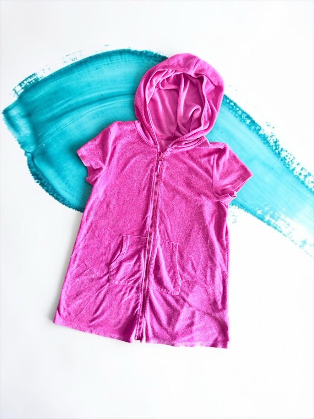 Wonder Nation Girls XL (14–16) Hooded Terry Swim Cover‑Up Pink
